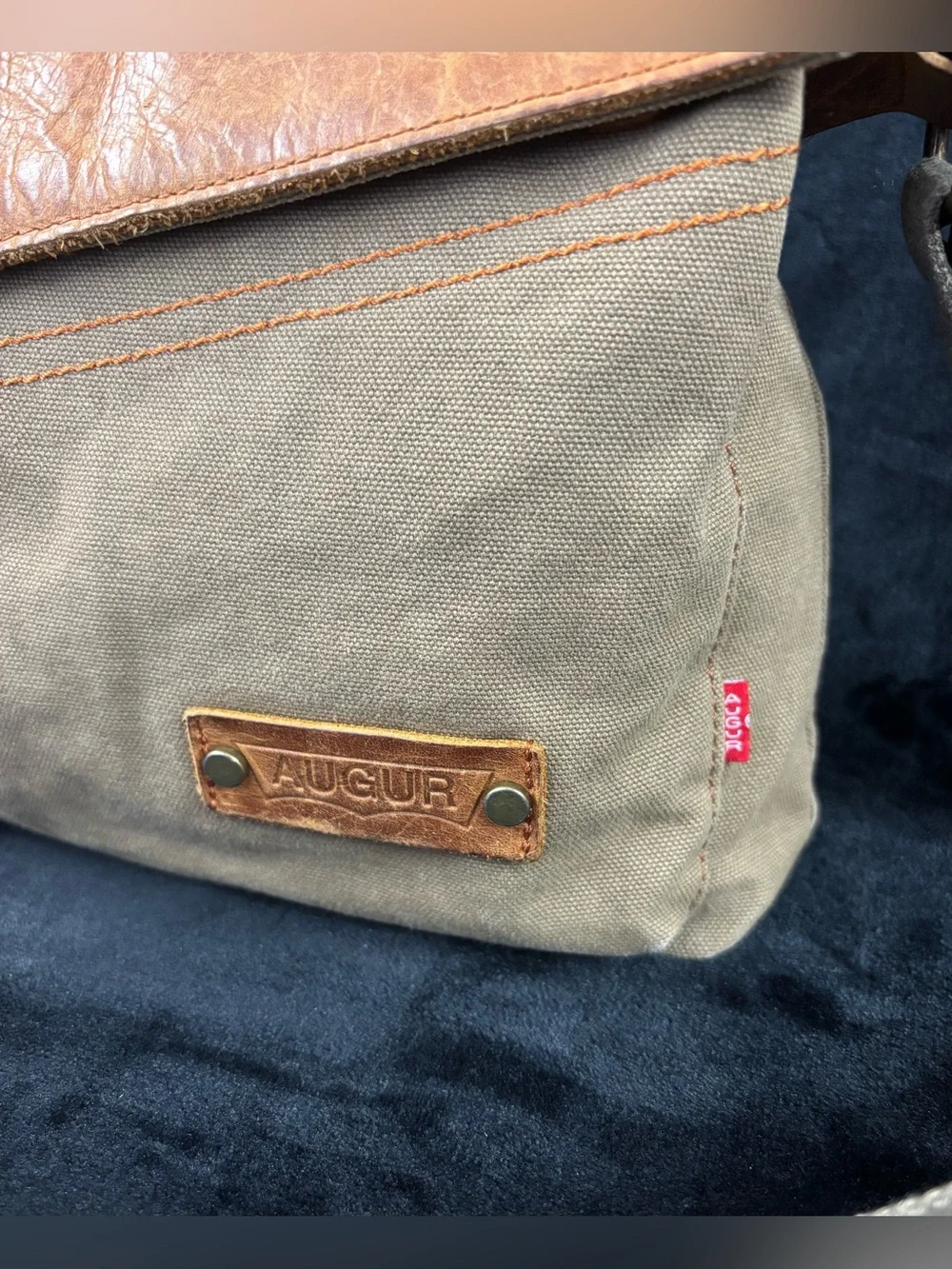 AUGUR Canvas Leather Crossbody Messenger Bag Khaki Brown Boho Utility